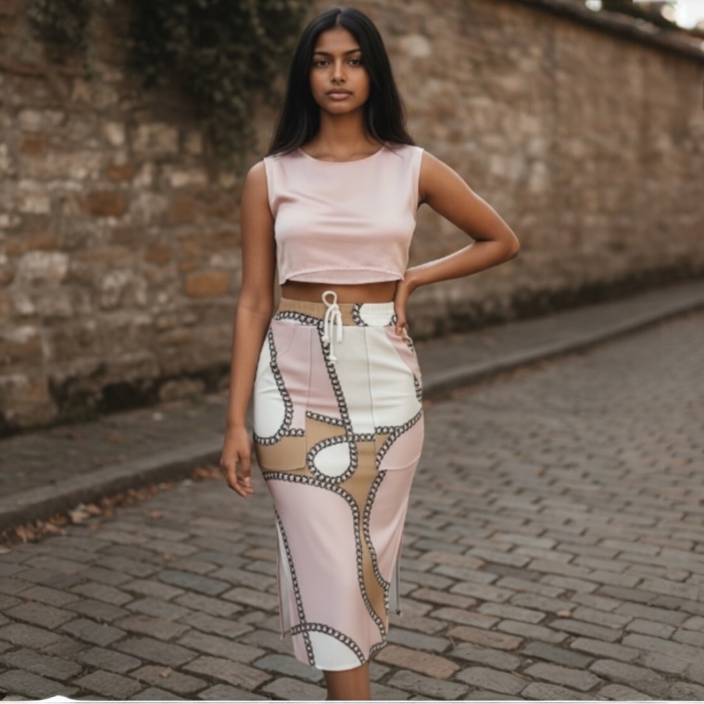 Stylish Pink and White Two-Piece Set